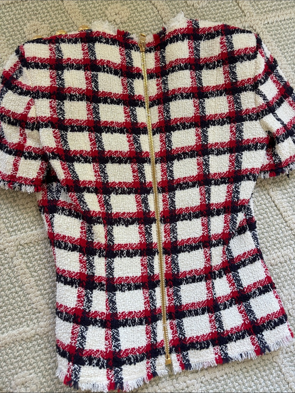 Balmain  Boucle Plaid Short Sleeve Top Sz 38 - Picture 5 of 6